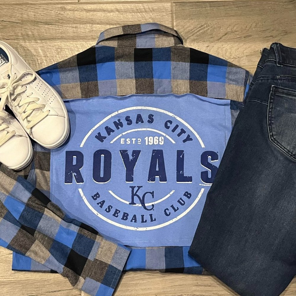 Plaid Button Up Kansas City Royals Long Sleeve Custom Shirt Men Medium